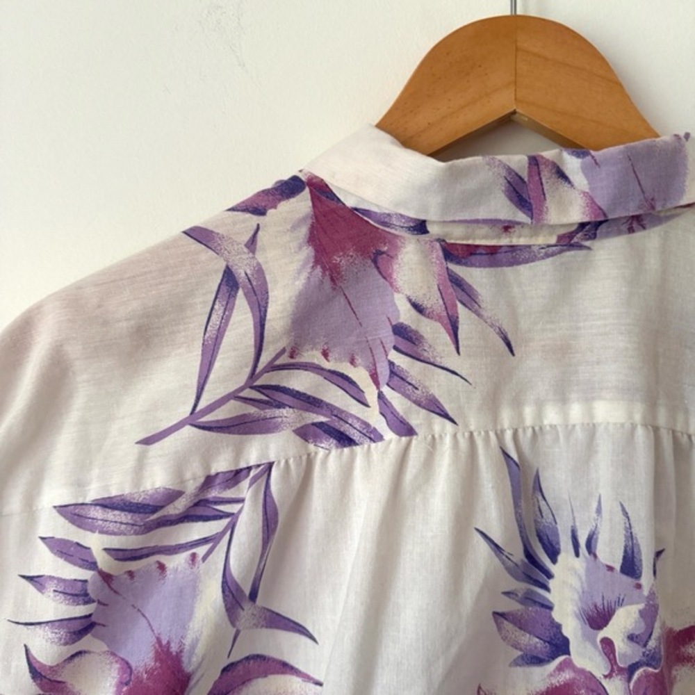 Vintage Tropical‎ Floral Top Womens L Purple Summer Retro Vacation Cali Indie - Picture 6 of 6